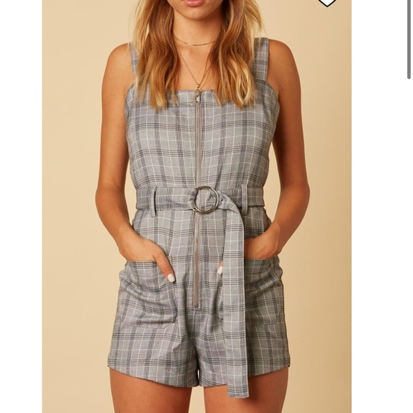 Cotton Candy LA Plaid Belted Romper - Picture 1 of 7